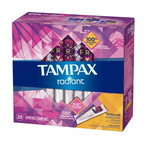 Radiant Regular Absorbency Unscented Plastic Tampons by Tampax, 28 Ea